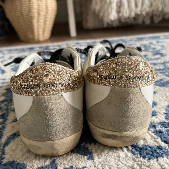 Golden Goose Women's white leather Super-Star with glittery heel tab - Picture 4 of 5